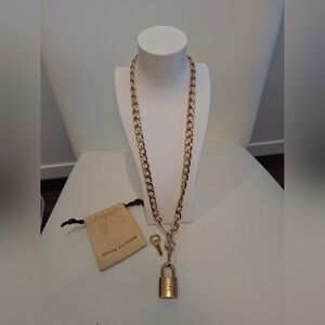 SOLD!!! EUC Louis Vuitton Gold Padlock & Key Chain Necklace